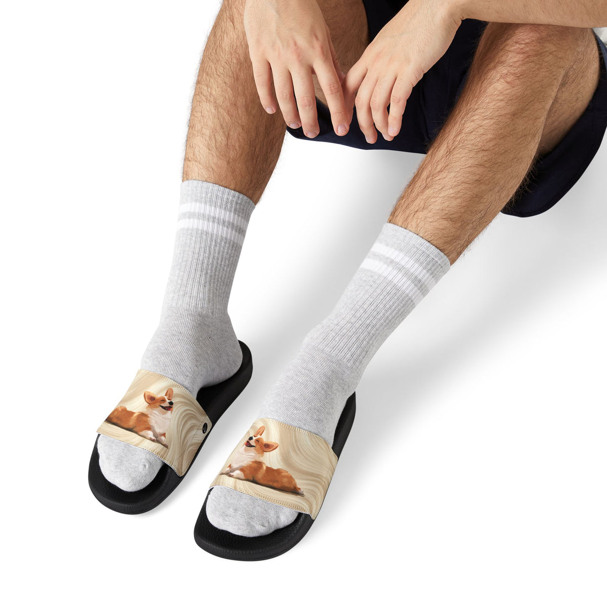 Giddy Sploot Men's Rich Creamy Champagne Slide Sandals - Corgi Casual Pool & Beach Slides