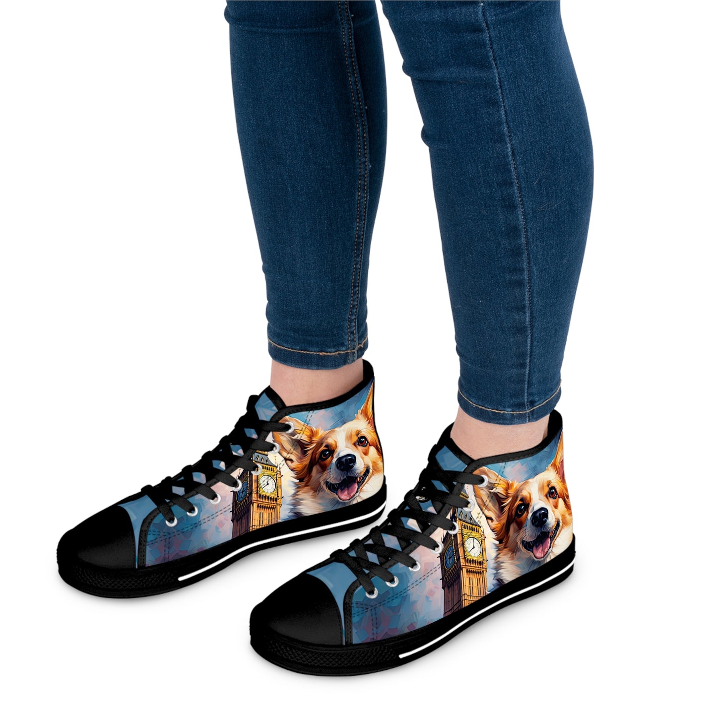 Corgi & Big Ben in London Women's High Top Casual Canvas Sneakers