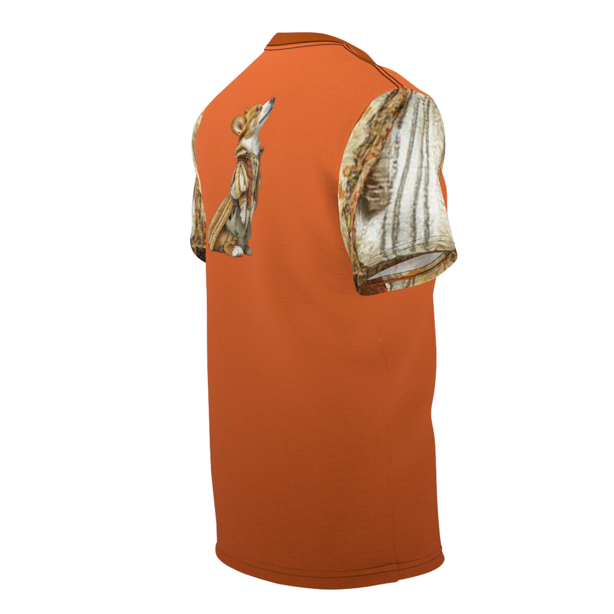 Prince Corgi Unisex Bold Designer Tee — Monarch on Marquess Marmalade with Valiant Virago Sleeves