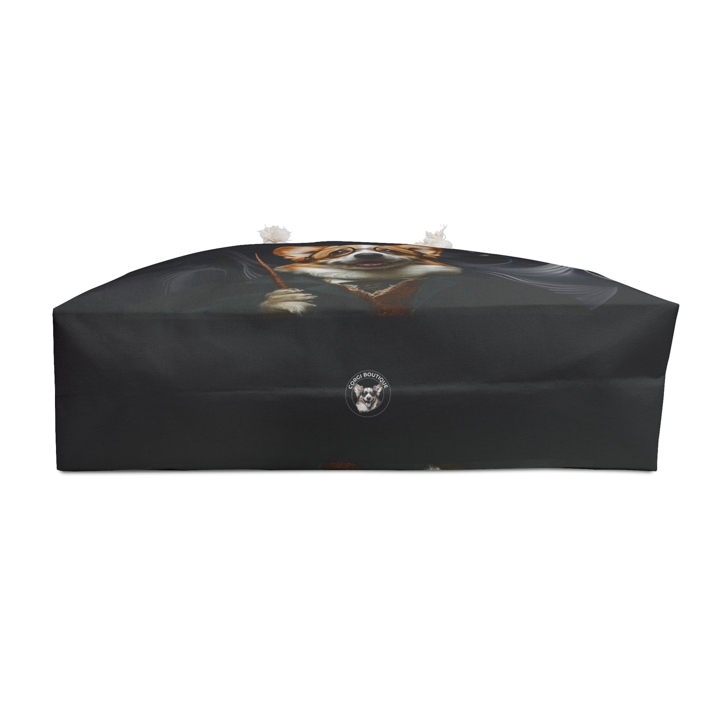 Corgi Potter Magic Wand Weekender Beach Bag – Wizard Themed Swirling Black Travel Tote