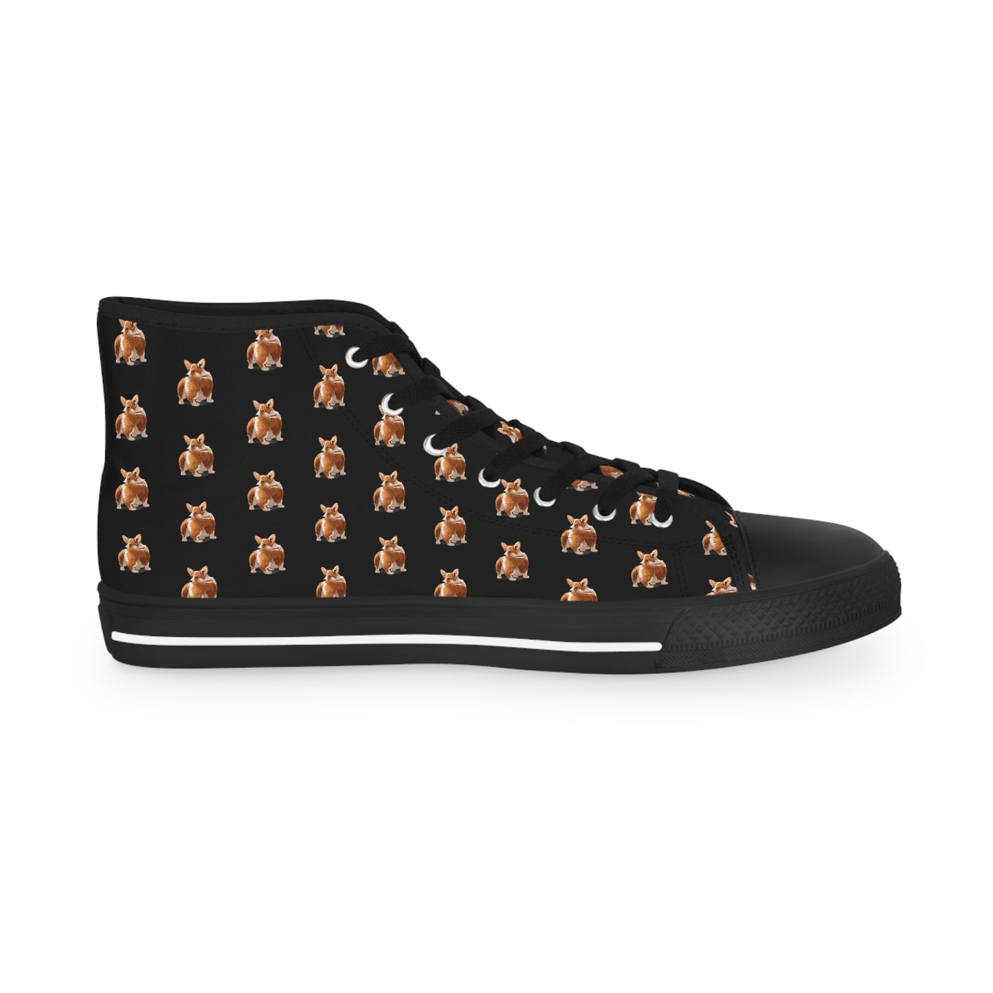Corgi Contempt Mosaic Pattern Men's High Top Casual Black Canvas Sneakers