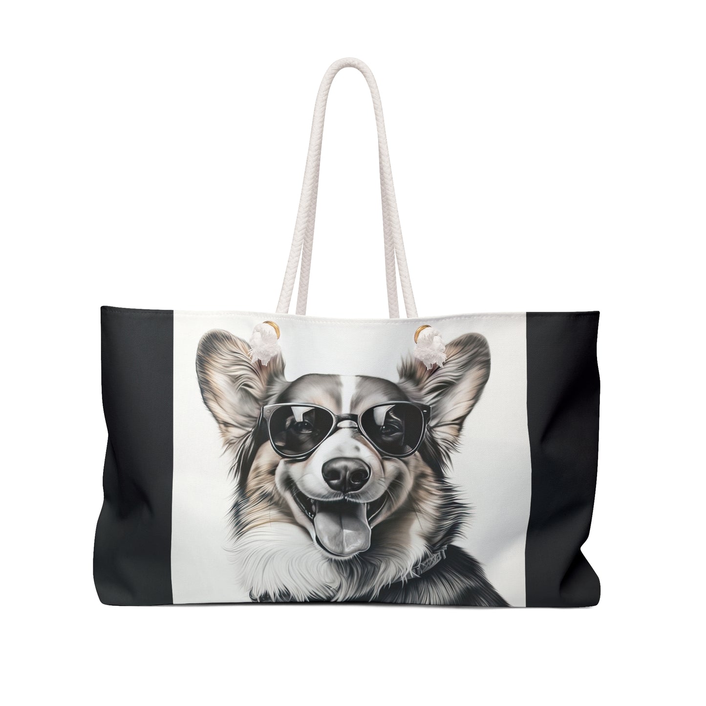 Corgi Cool Artistic Illustration Weekender Beach Bag – Black & White Corgi Travel Tote