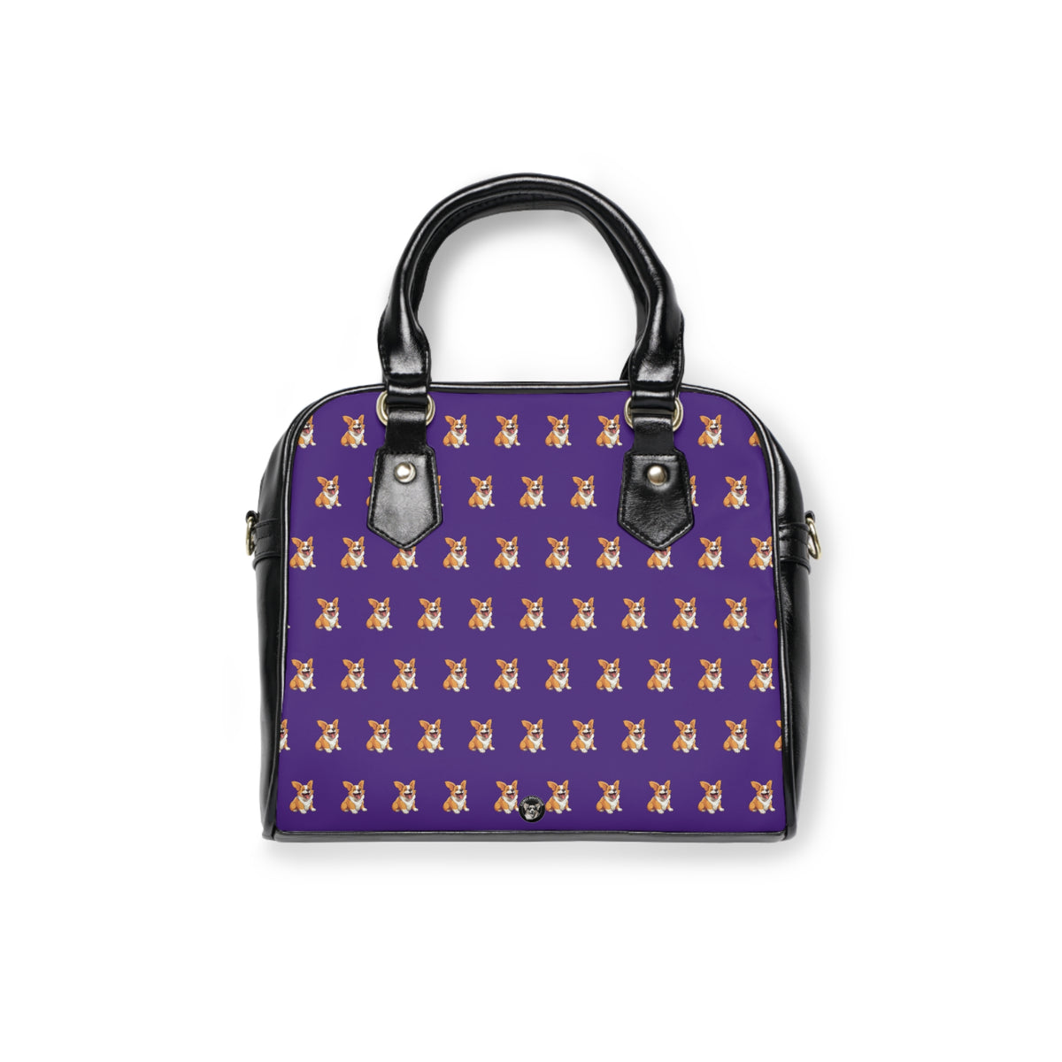 Jolly Jiggling Animated Corgi Repeater Pattern Purple & Black Shoulder Handbag