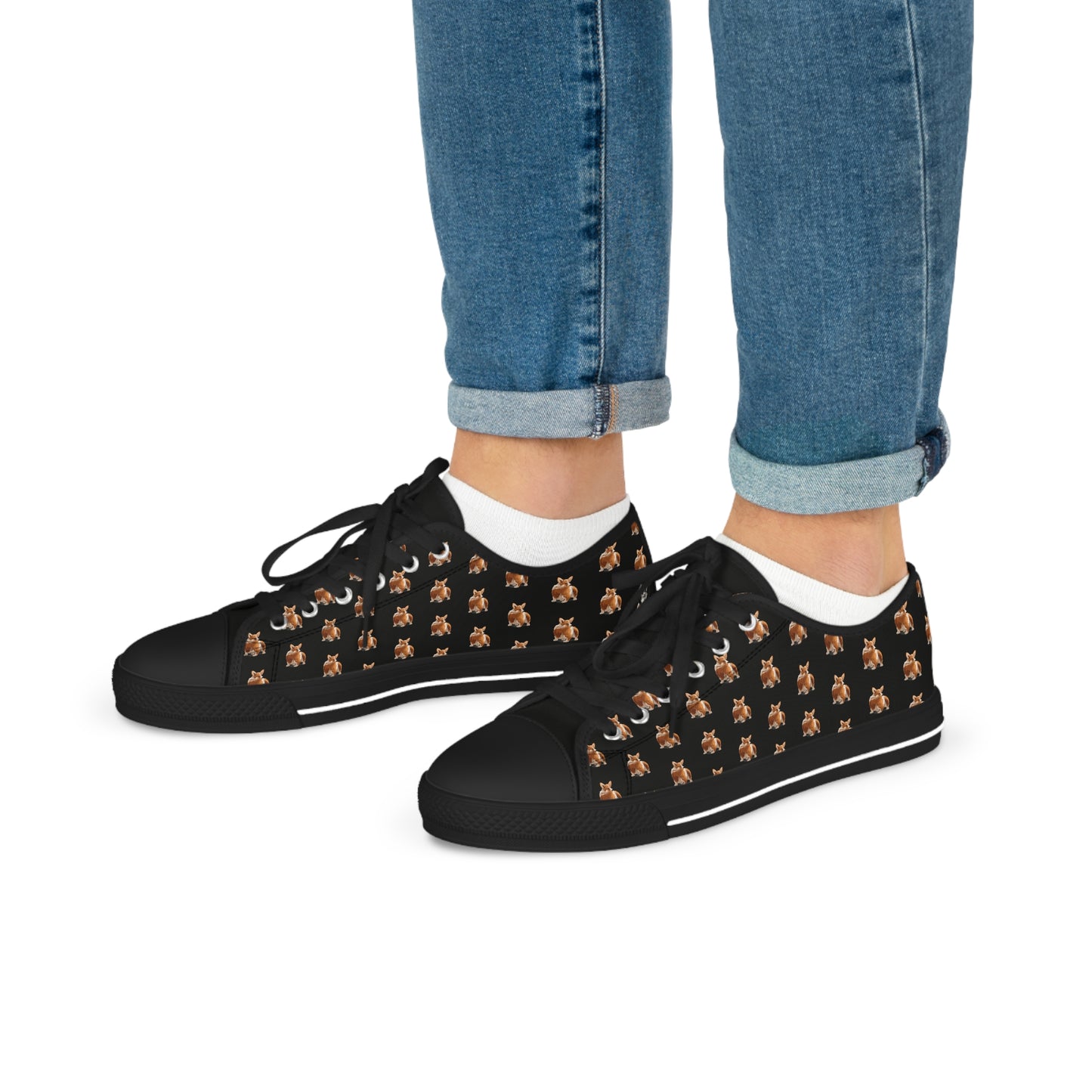 Corgi Contempt Mosaic Pattern Men’s Low Top Casual Black Canvas Sneakers