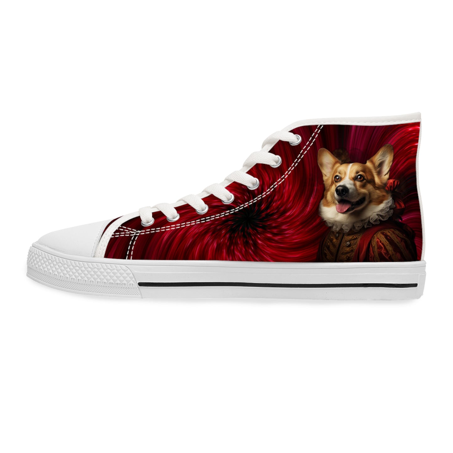 Renaissance Corgi in a Ruff - Artistic Gothic Red Cloak Women's High Top Casual Canvas Sneakers with a Swirl