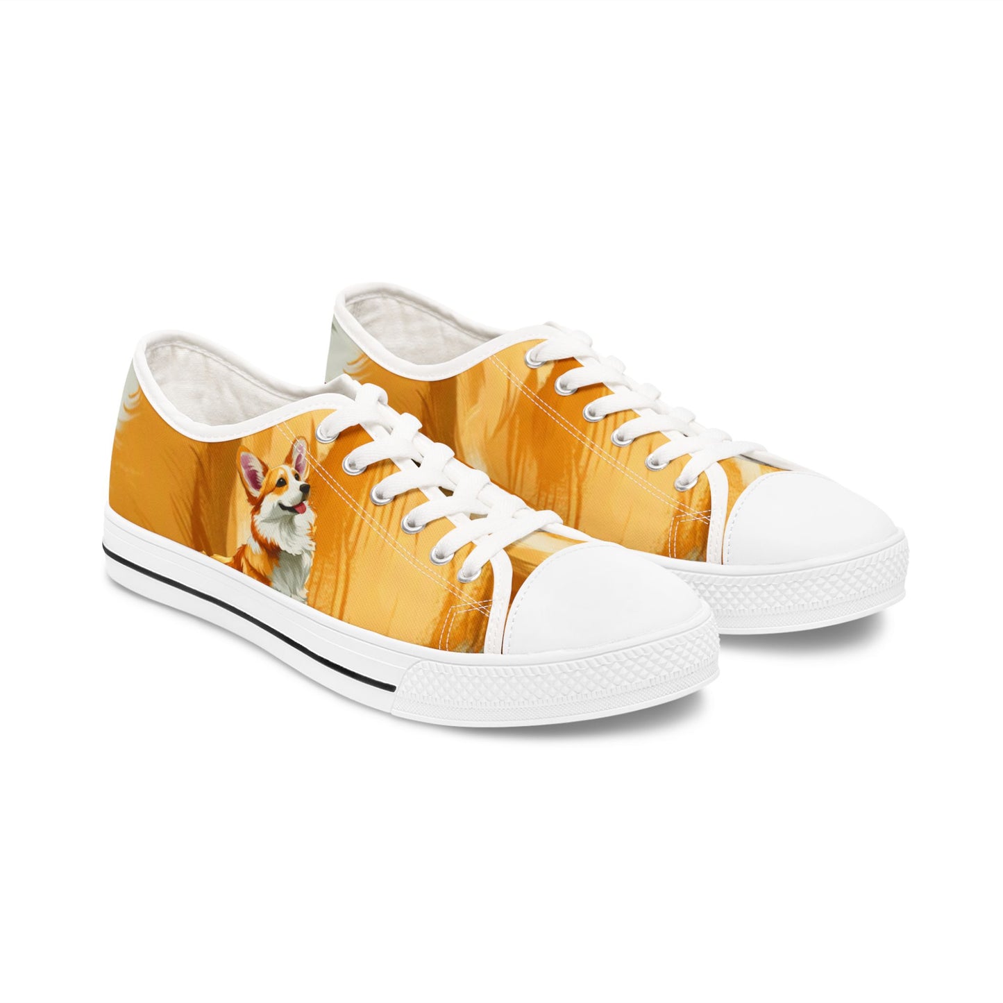 Hello Corgi Portrait Women’s Golden Fur Casual Canvas Low Top Sneakers