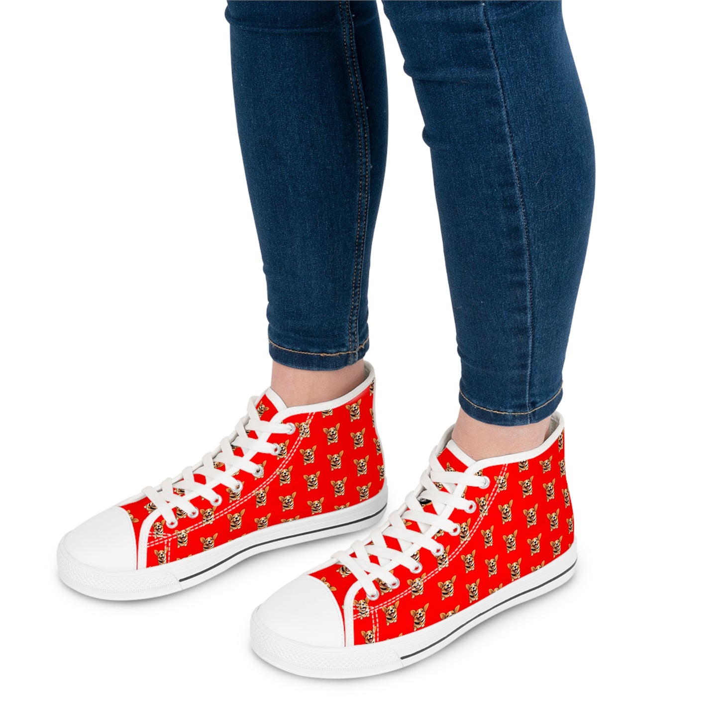 Puppy Love Smiling Corgi Mosaic Women's High Top Casual Red Canvas Sneakers