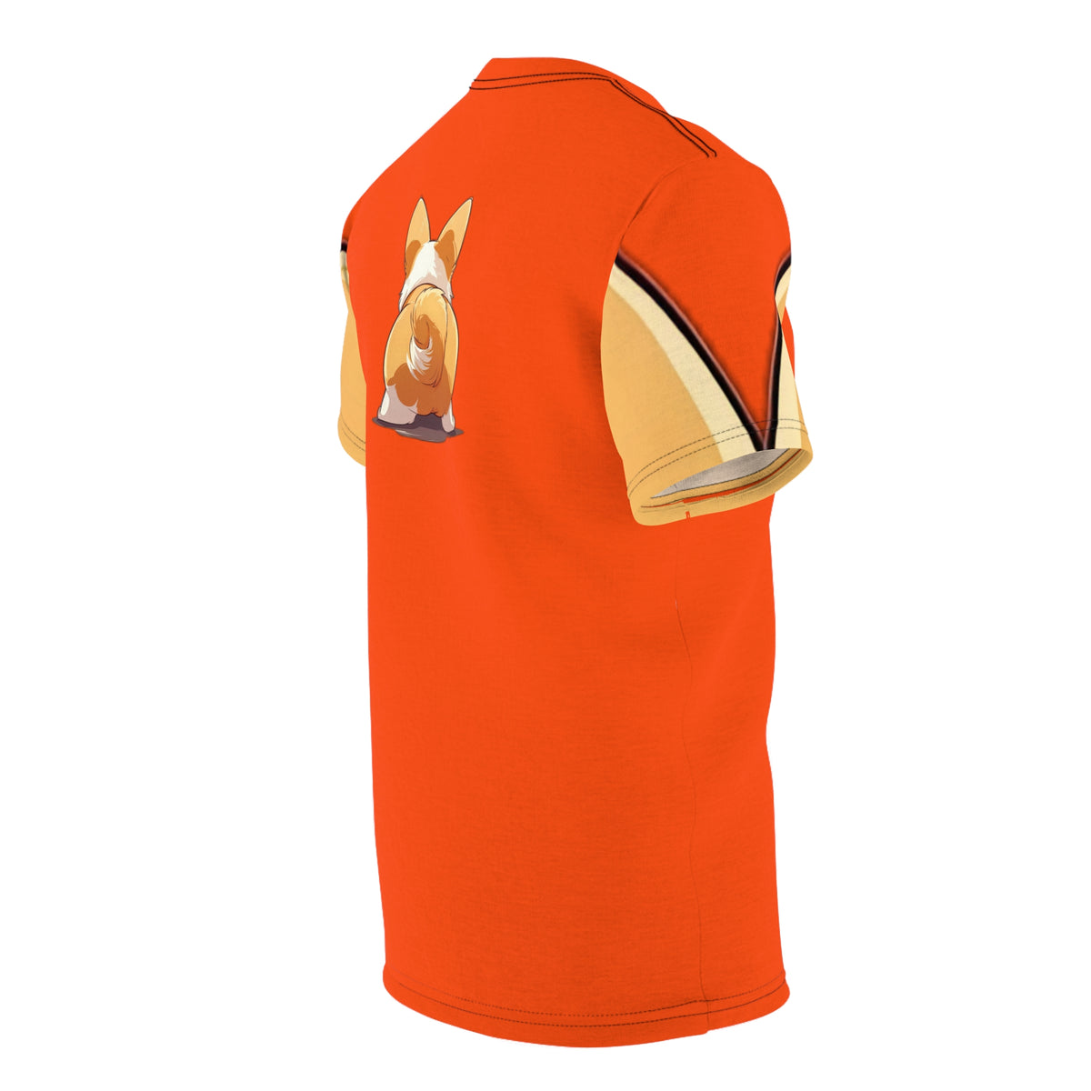 Patootie de Booty Unisex Bold Designer Tee - Corgi Butt Strut on Molten Magma with Earthen Sleeve Accents