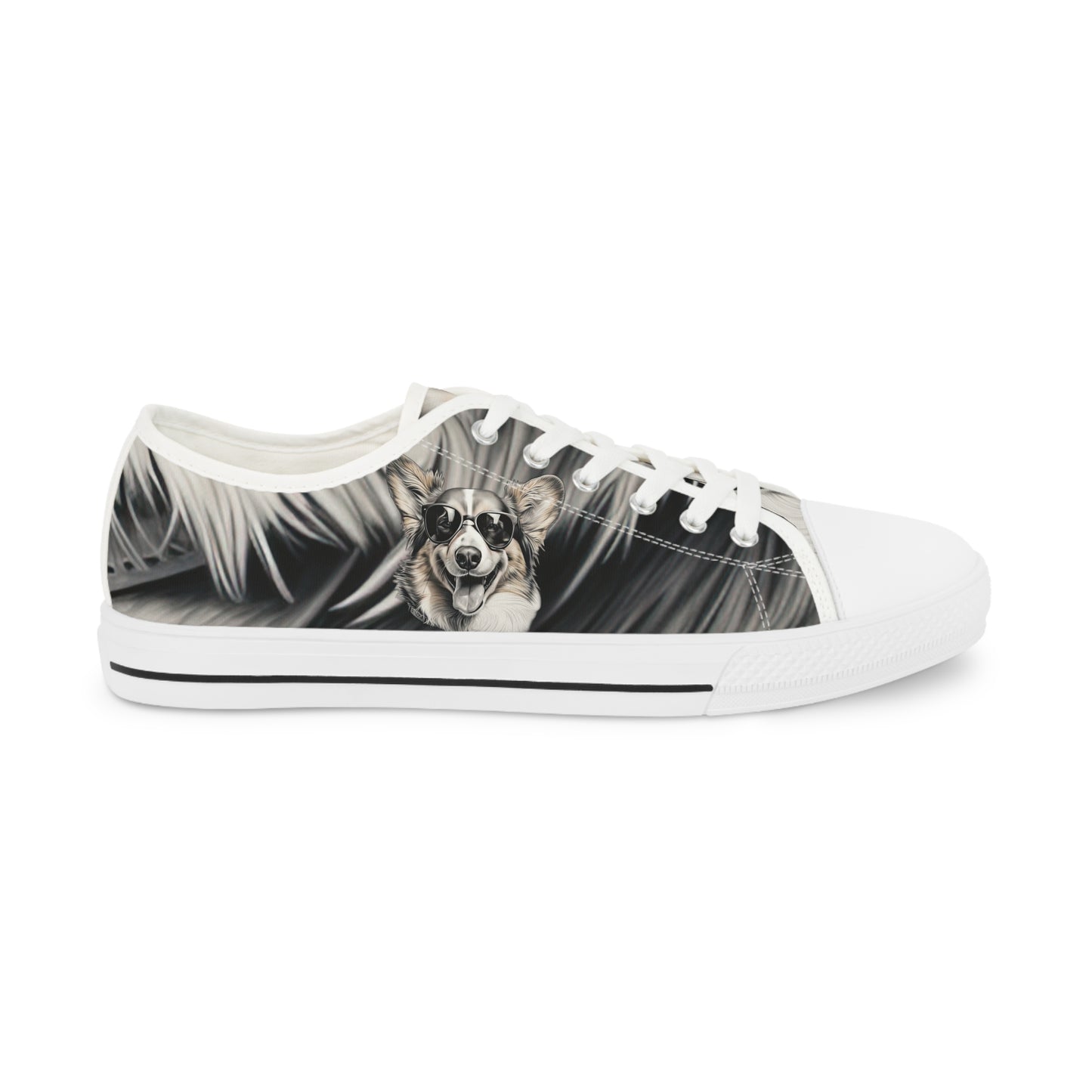 Corgi Cool Portrait in Shades Men's Low Top Casual Canvas Sneakers