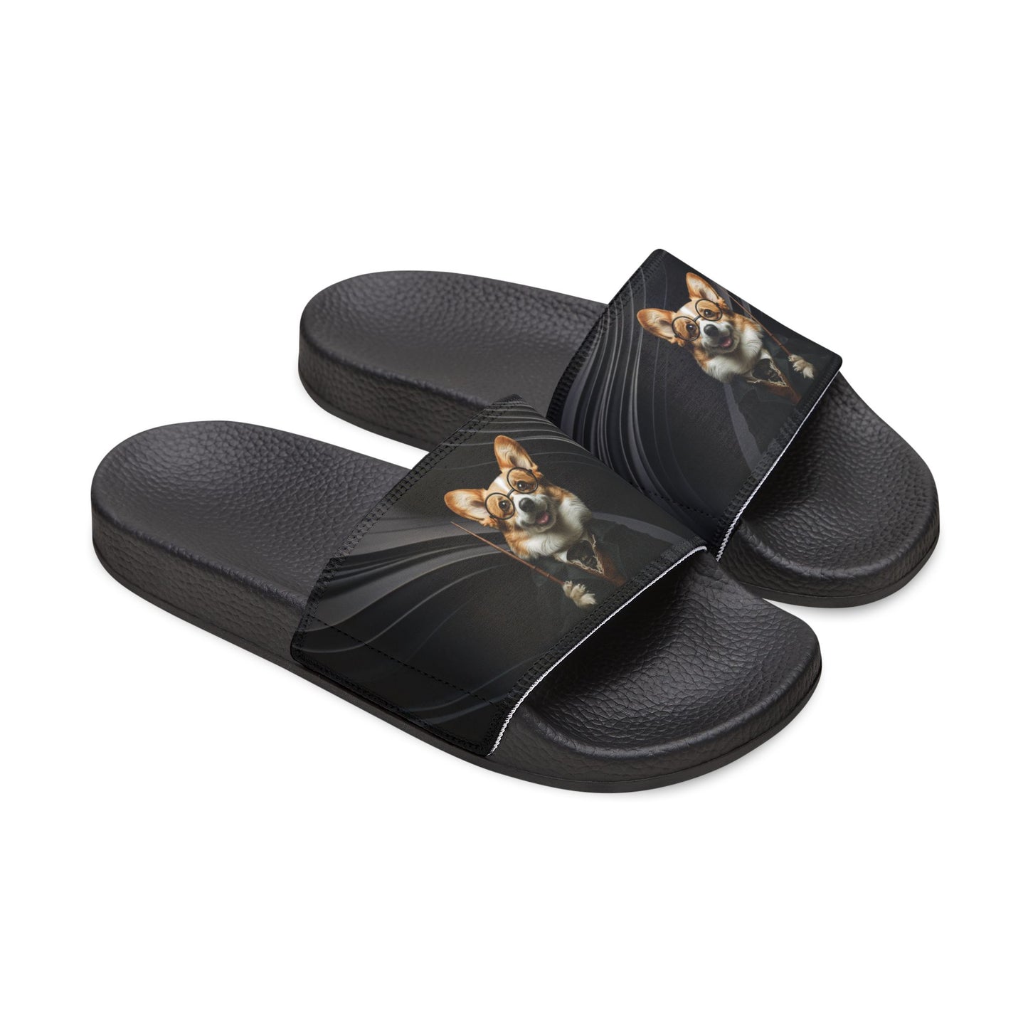 Corgi Potter Magic Wand Men's Black Swirl Slide Sandals - Casual Pool & Beach Slides
