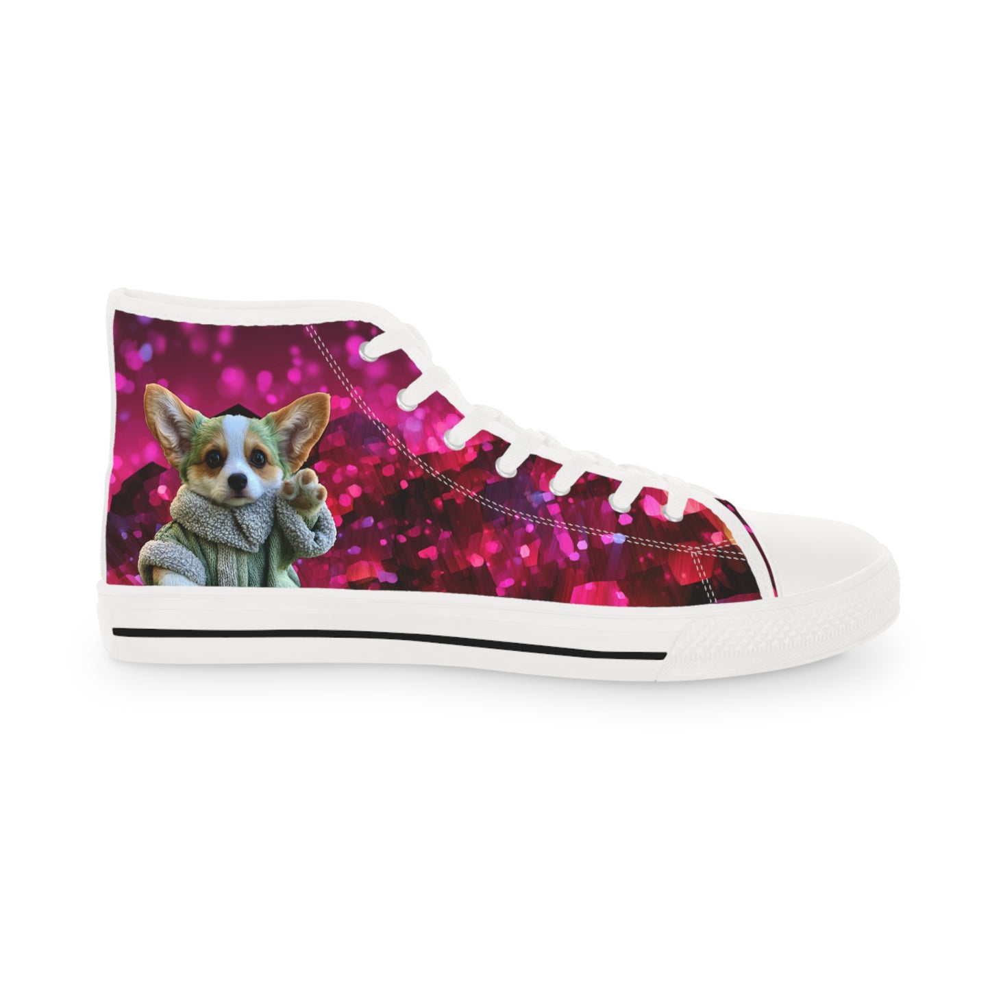 Baby Corgi Space Glitter Men's High-Top Casual Canvas Sneakers - May the Corgi Be With You