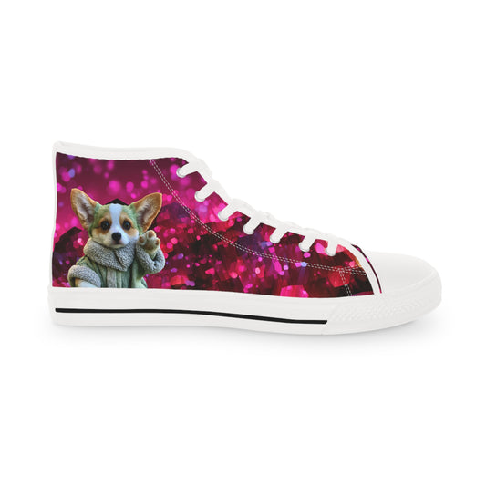Baby Corgi Space Glitter Men's High-Top Casual Canvas Sneakers - May the Corgi Be With You