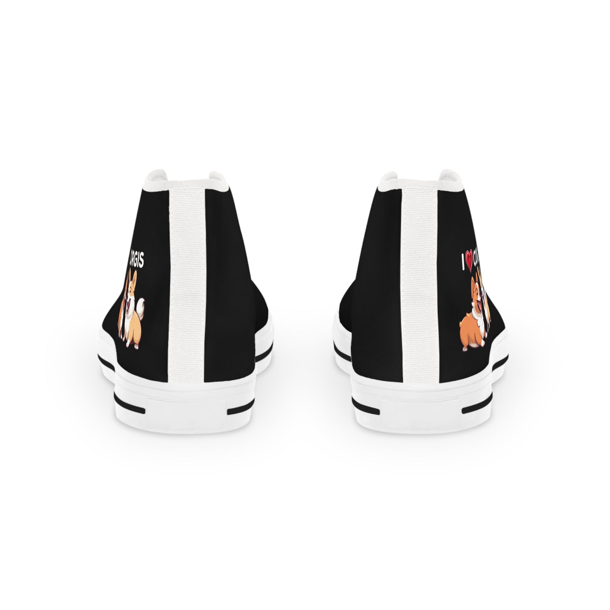 I Heart Corgis Men's High Top Casual Black Canvas Sneakers with Two Corgi Best Buds