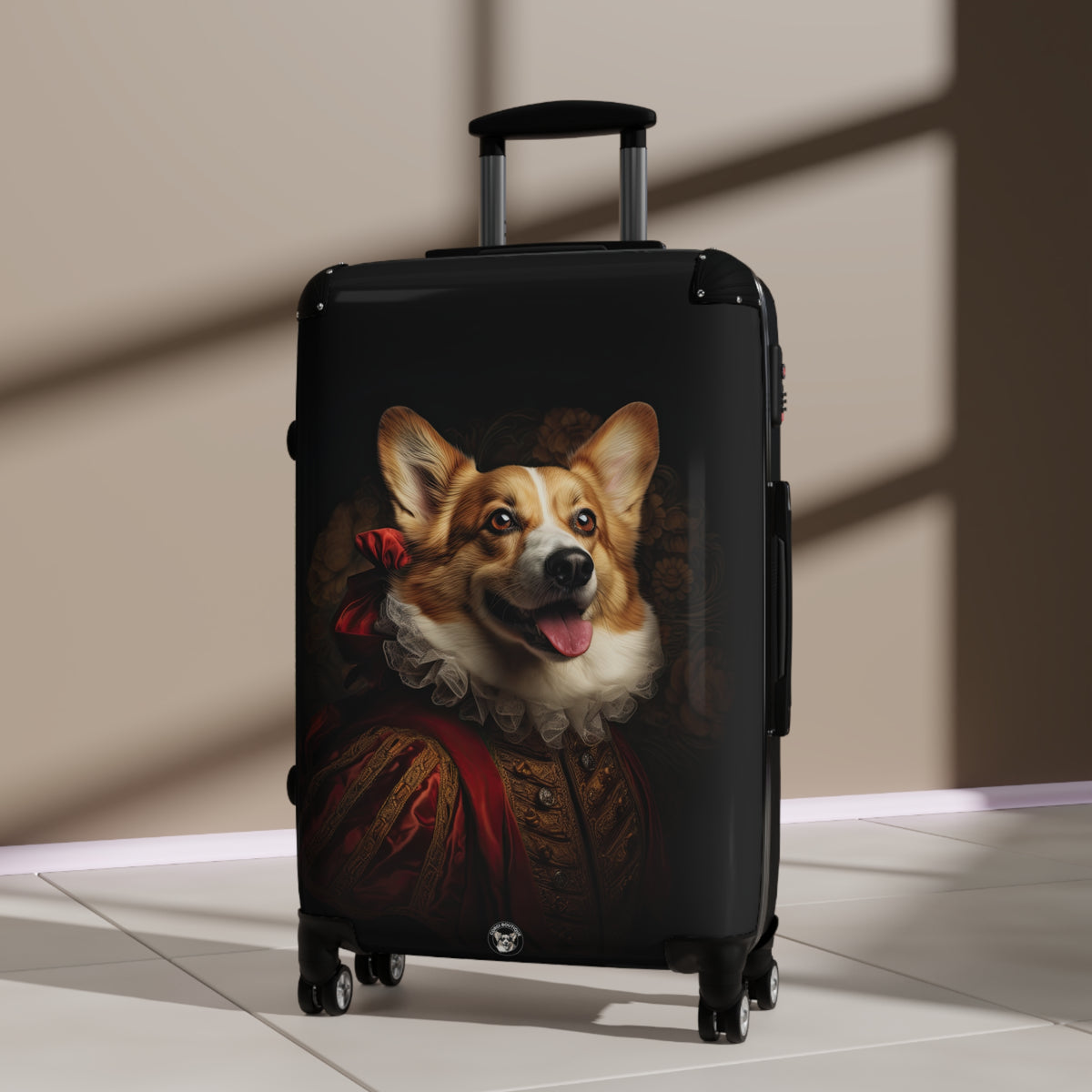 Renaissance Corgi In A Ruff Regal Portrait Travel Suitcases — Noble Corgi Rolling Luggage