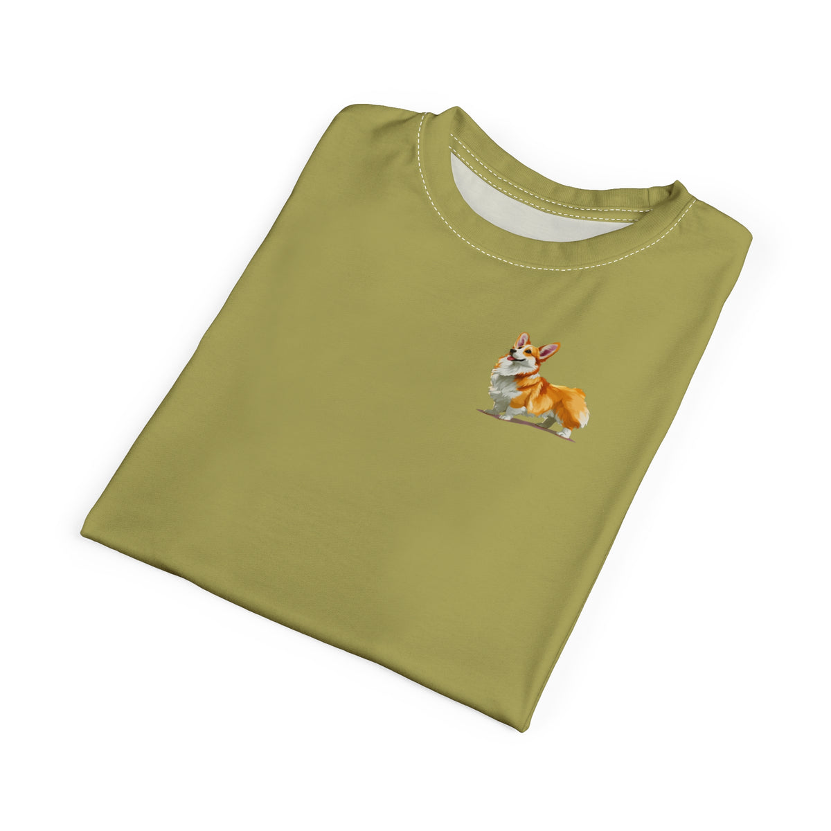The Queen's Grand Companion Unisex Bold Designer Tee - Her Majesty's Pick of the Litter on Kakicha Khaki with Golden Mane Sleeves