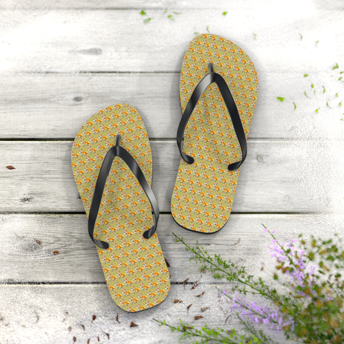 The Queen's Corgi Companion Repeater Pattern Flip-Flops - Cool Corgi Sandals