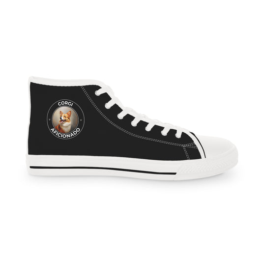 Corgi Aficionado Men's High Top Casual Black Canvas Sneakers with a Classic Corgi Portrait
