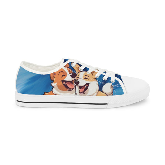Best Mates Men's Corgi Cartoon Casual Canvas Carolina Blue Low Top Sneakers