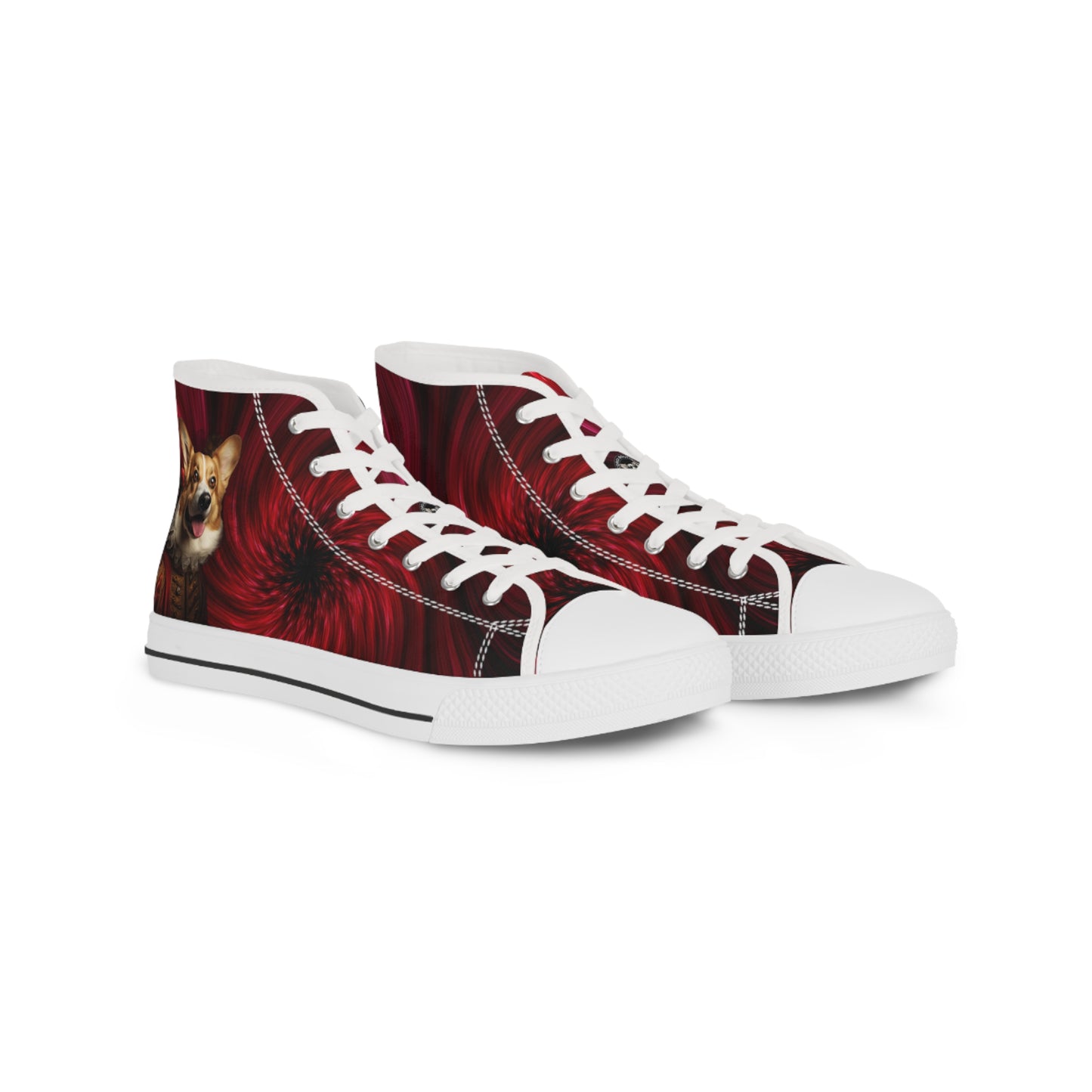 Renaissance Corgi in a Ruff - Artistic Gothic Men's High Top Casual Canvas Sneakers with a Red Swirl