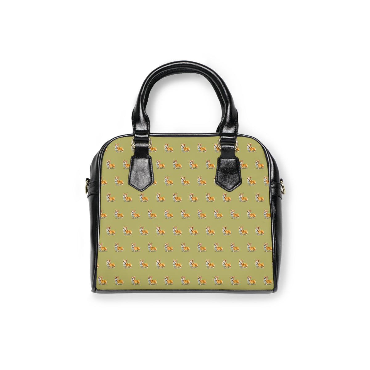 The Queen's Corgi Companion Repeater Pattern Khaki & Black Shoulder Handbag
