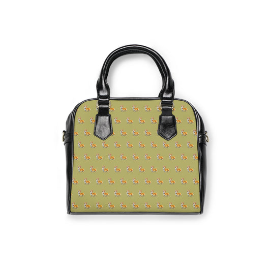 Classic Queen's Corgi Artistic Illustration Repeater Pattern Khaki & Black Shoulder Handbag