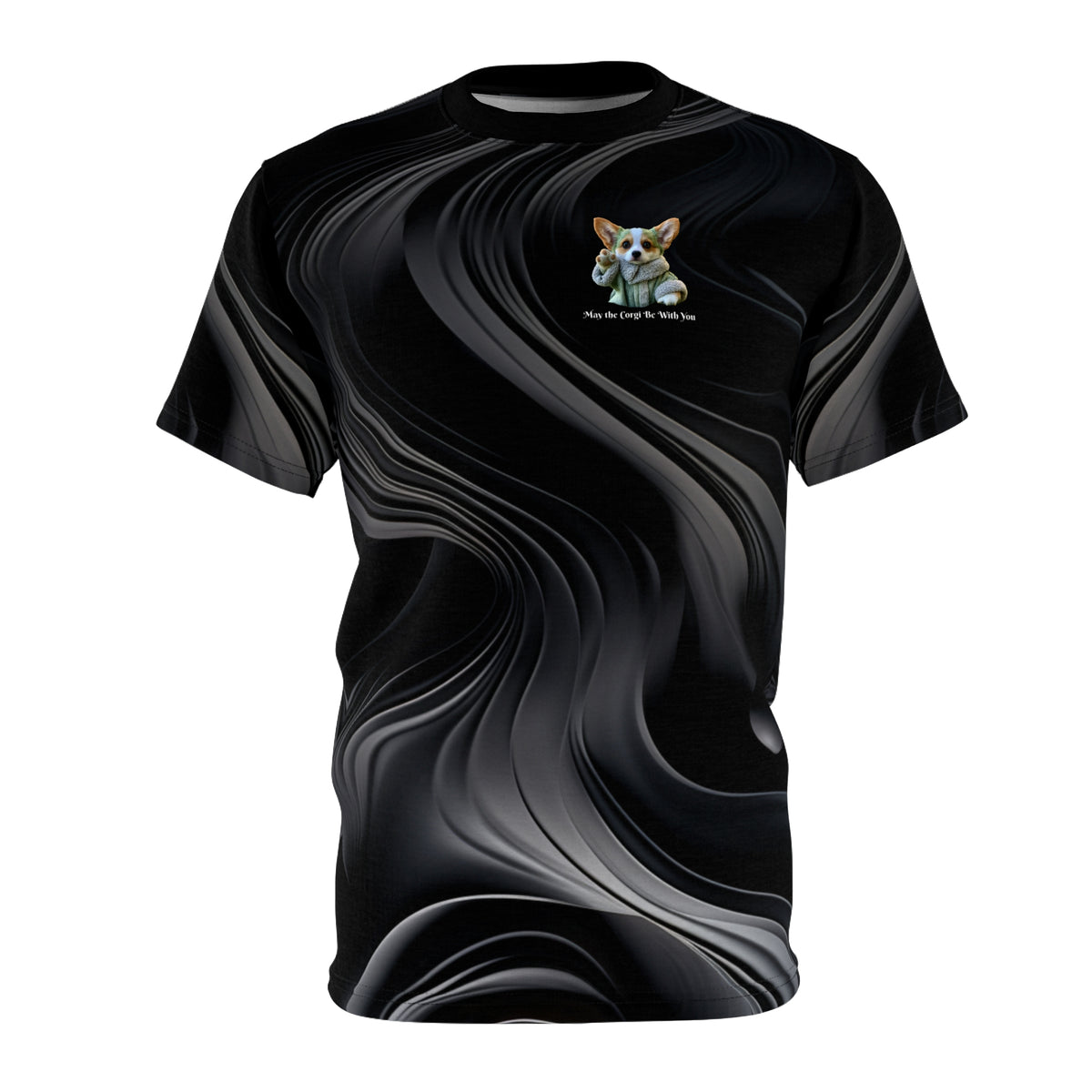 May the Corgi Be With You Unisex Bold Designer Tee - Dark Matter Vortex Graphic (Part of the Astral Warrior Collection)