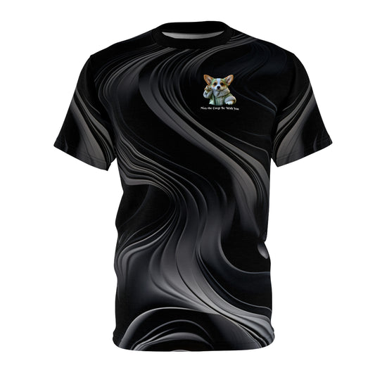 May the Corgi Be With You Unisex Bold Designer Tee - Dark Matter Vortex Graphic (Part of the Astral Warrior Collection)