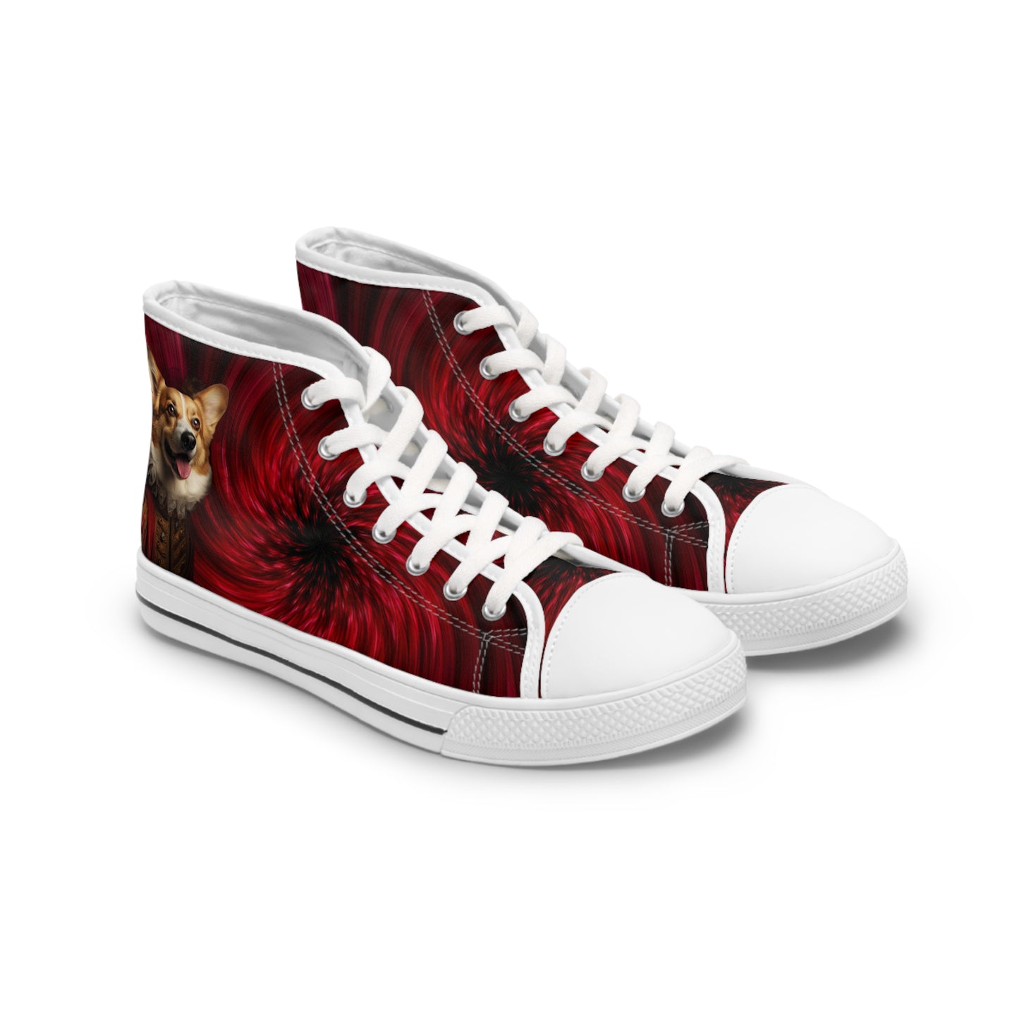 Renaissance Corgi in a Ruff - Artistic Gothic Red Cloak Women's High Top Casual Canvas Sneakers with a Swirl