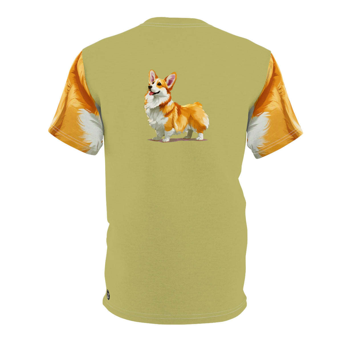 The Queen's Grand Companion Unisex Bold Designer Tee - Her Majesty's Pick of the Litter on Kakicha Khaki with Golden Mane Sleeves