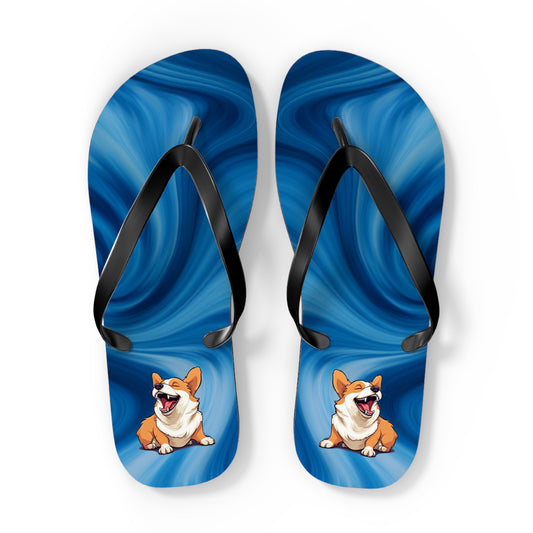 Comical Corgi Custom Artistic Animated Unisex Flip Flops – Funny Corgi Graphic Sandals