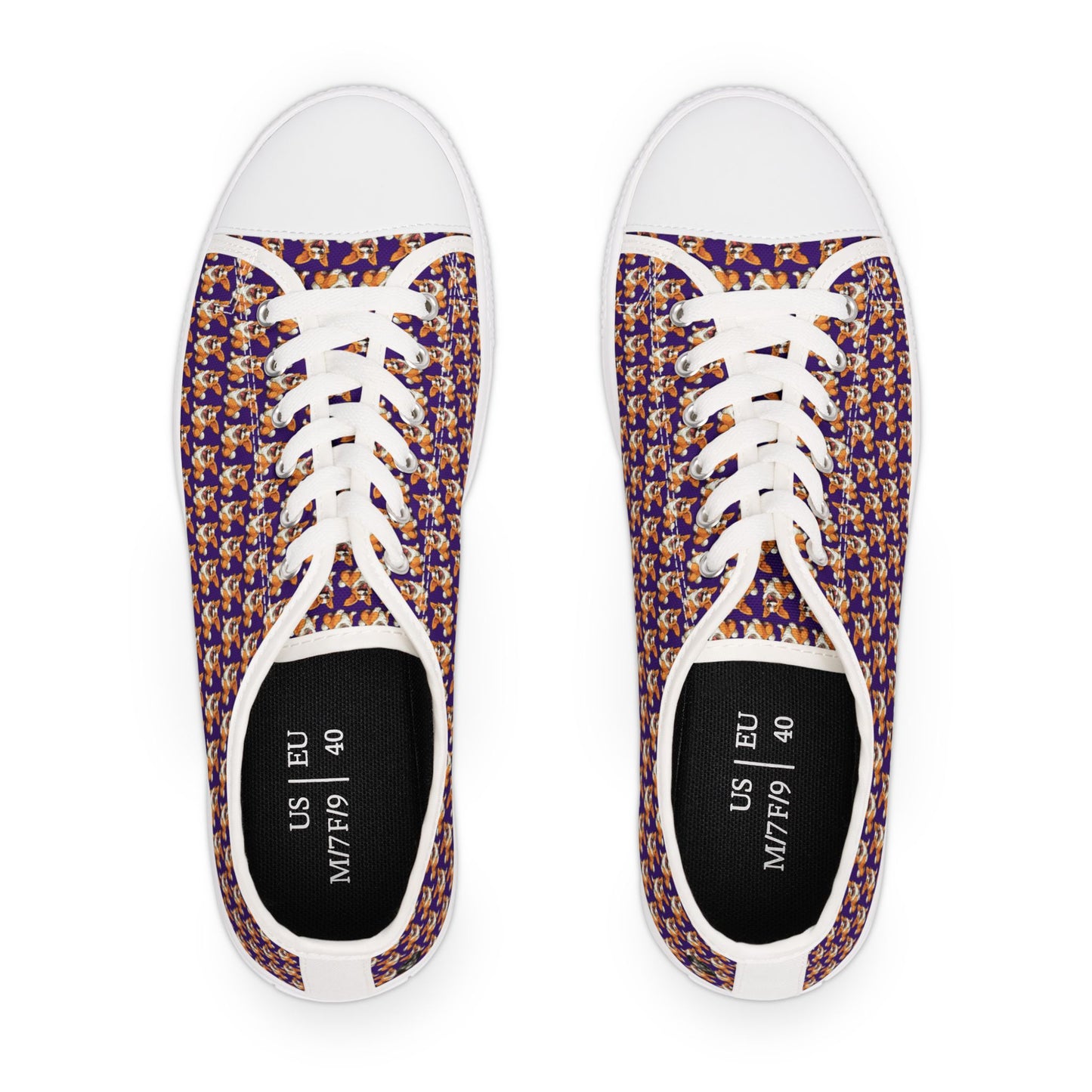 Jolly Jiggling Corgi Purple Houndstooth Pattern Style Women's Low Top Canvas Sneakers