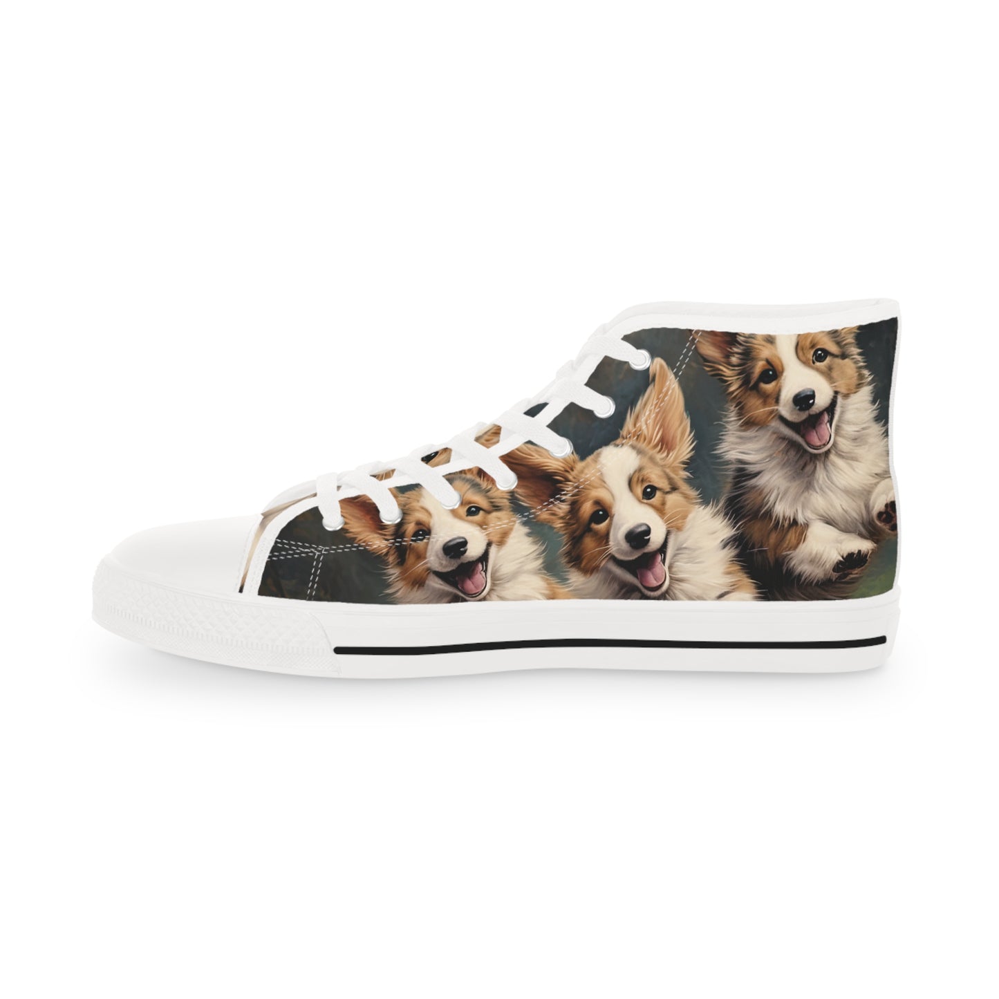 Corgi Puppies Pouncing Print Men's High Top Casual Canvas Sneakers