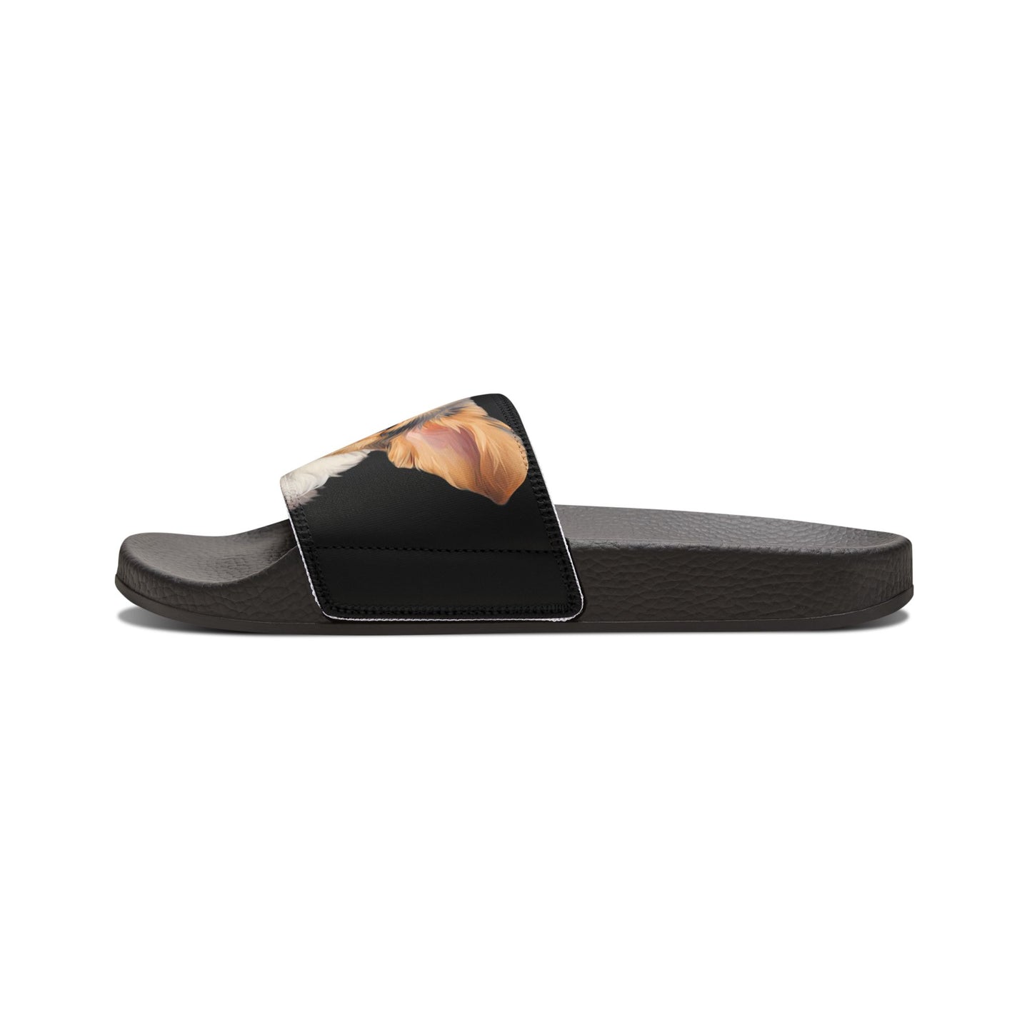 Puppy Dog Eyes Corgi Portrait Women's Casual Black Slide Sandals - Pool & Beach Slides