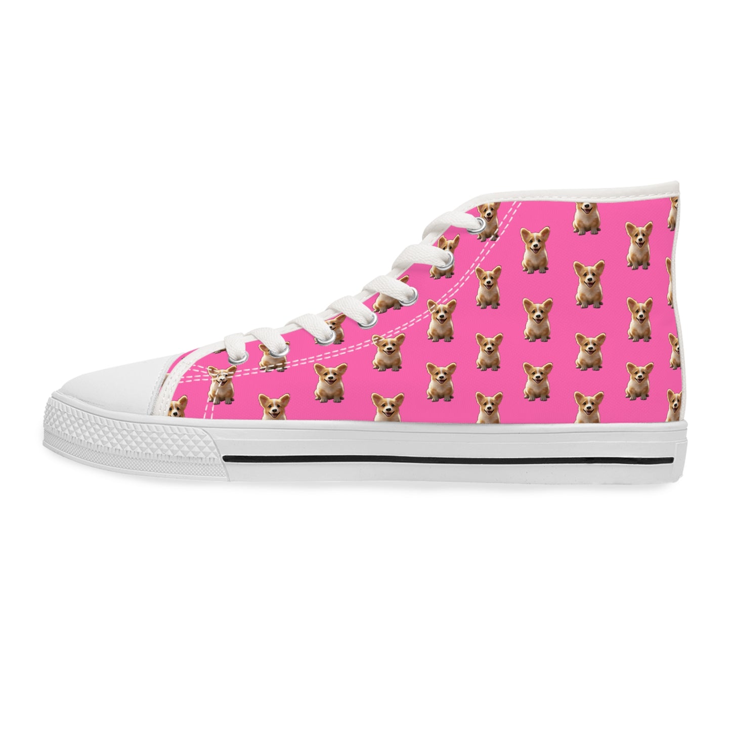 Sweetness Hot Pink Women's High Top Casual Canvas Sneakers - Corgi Mosaic Pattern