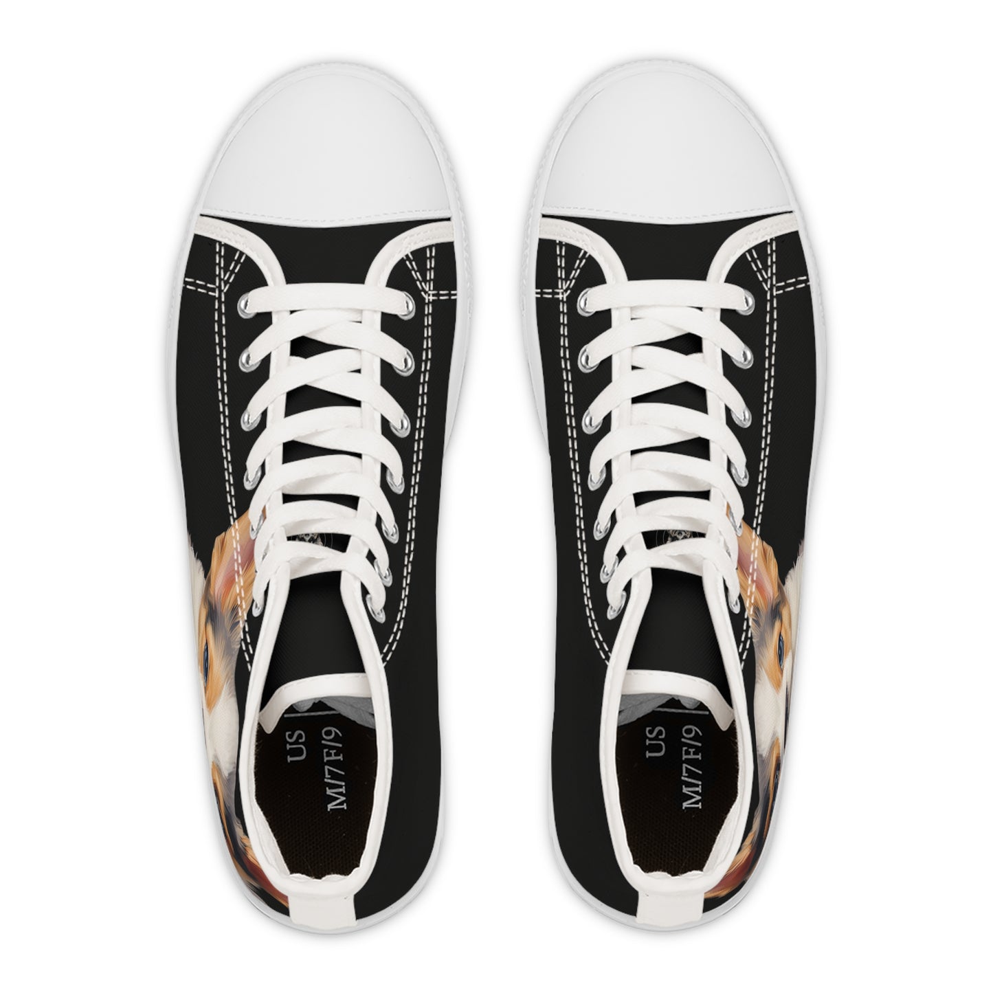 Puppy Dog Eyes Corgi Portrait Women's High Top Casual Black Canvas Sneakers