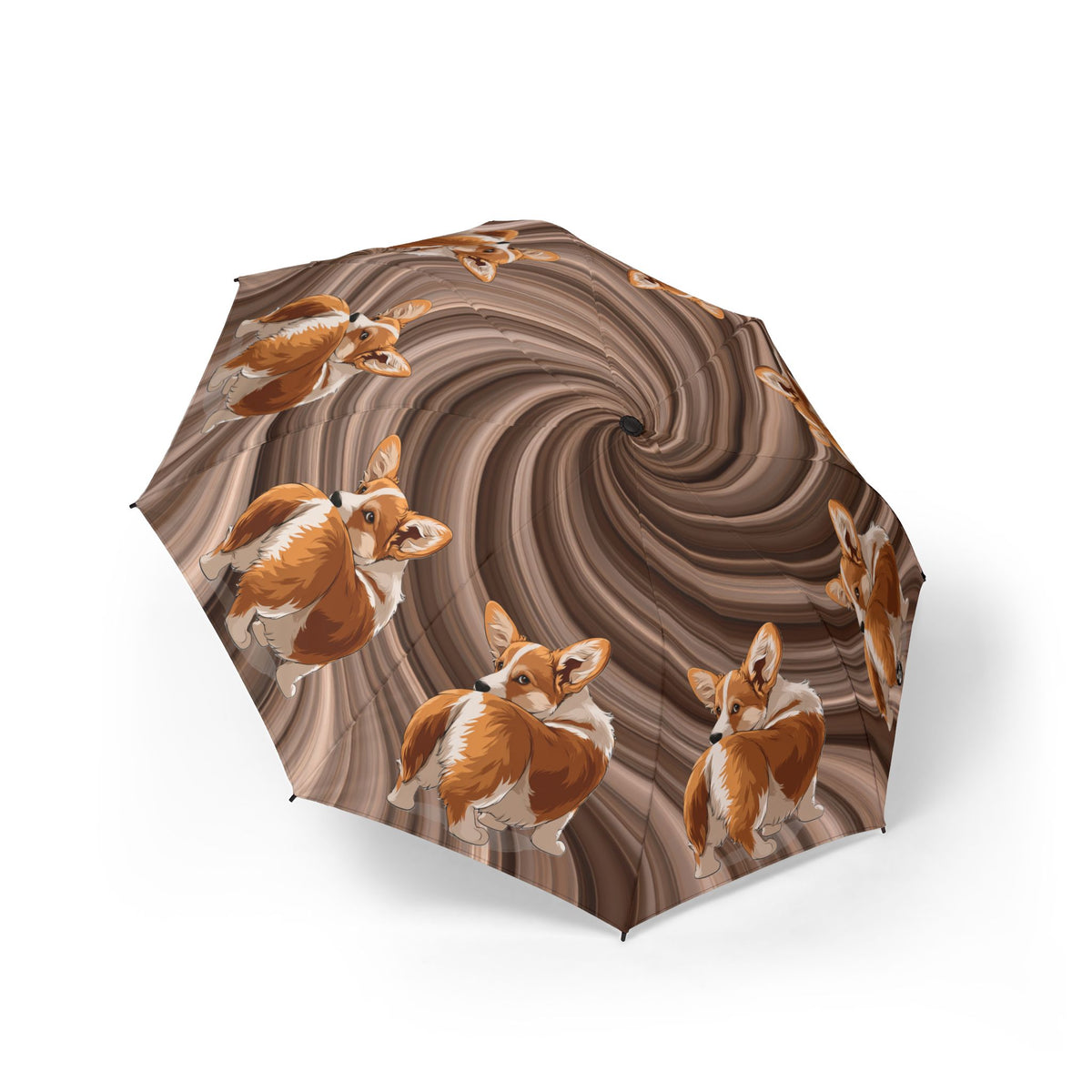 Butt What? Talk To The Butt Contemptuous Corgi Foldable Umbrella — Swirling Brown Compact Rain Shield
