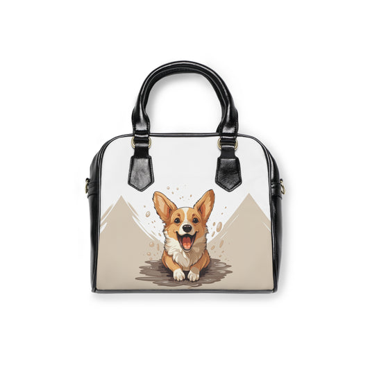 Corgi Cuteness Anime Print Beige & White Shoulder Handbag — Vintage Pop Art Corgi Purse