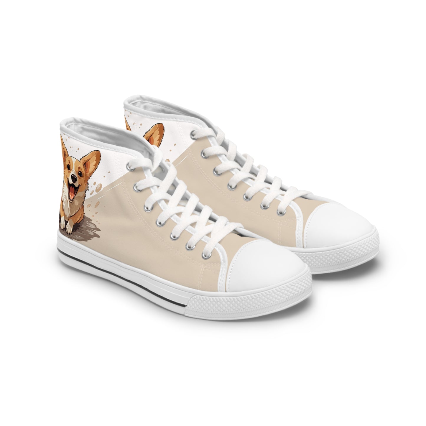Corgi Cuteness Anime Print Women's High Top Casual Beige & White Canvas Sneakers