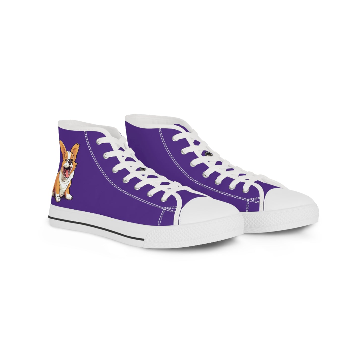 Jolly Jiggling Corgi Men's High Top Casual Purple Canvas Sneakers