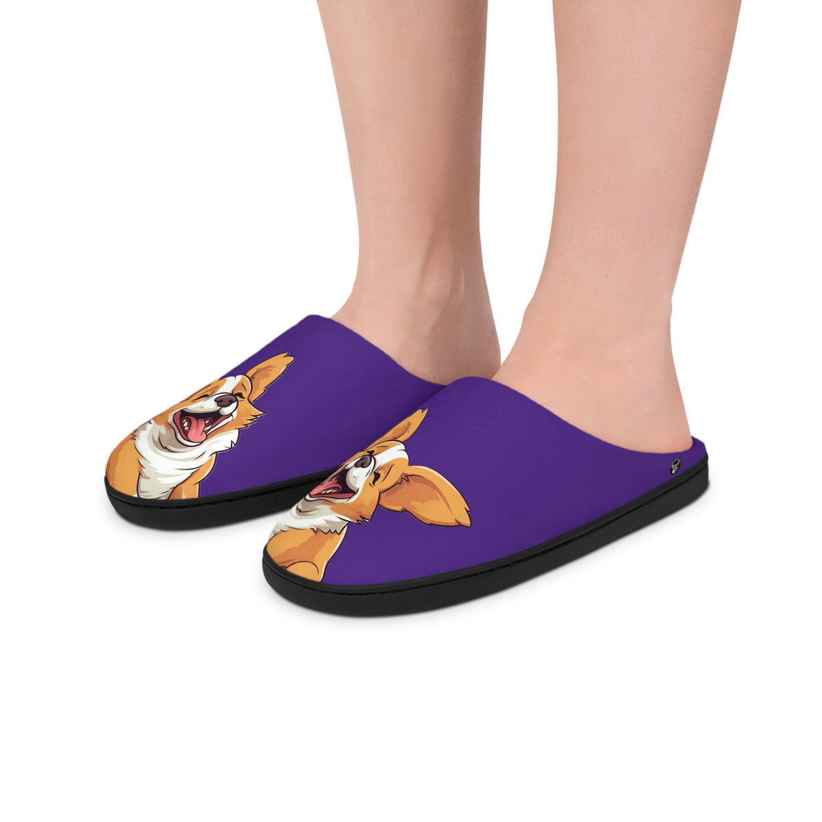 Jolly Jiggling Animated Corgi Slippers - Men's Purple House Shoes