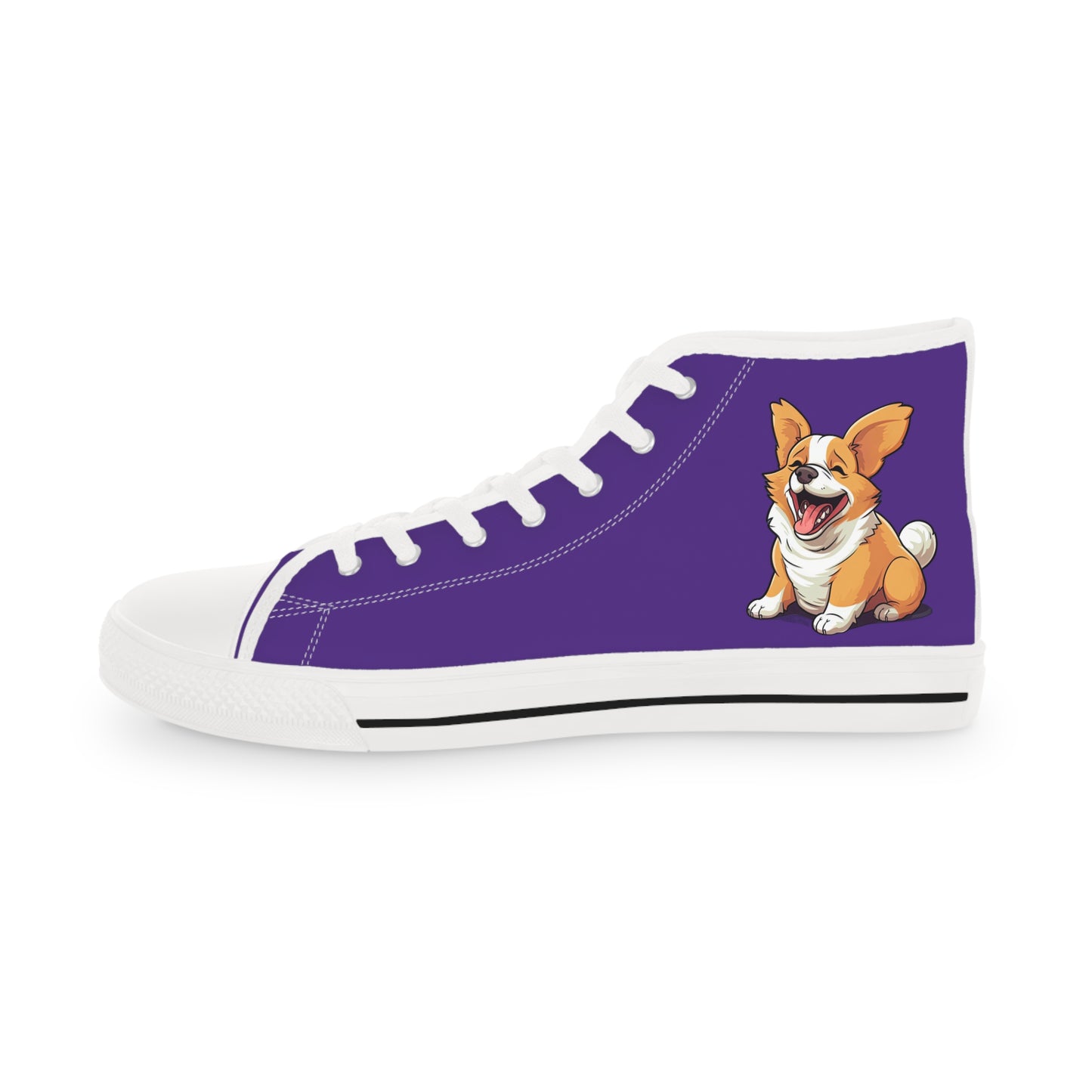 Jolly Jiggling Corgi Men's High Top Casual Purple Canvas Sneakers