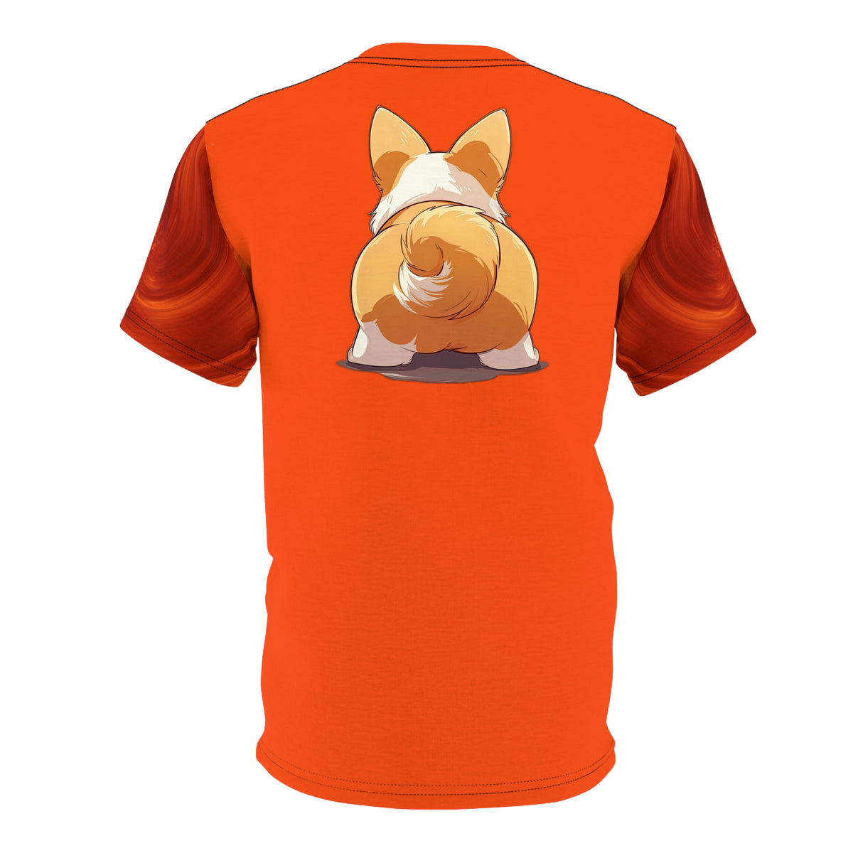Cutie Booty Bold Fashion Tee - Volcano Orange Corgi Shirt with Swirling Sleeves