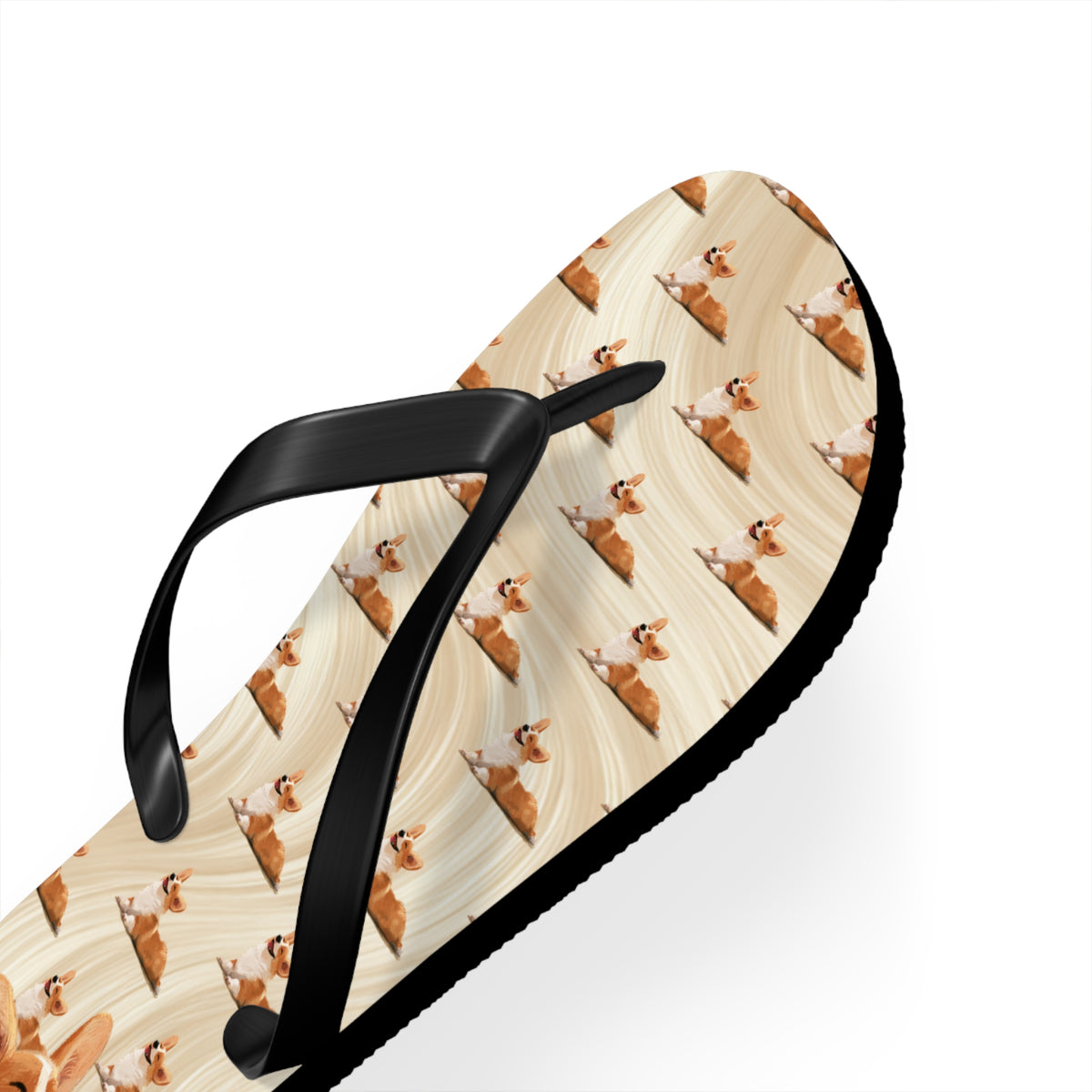 Giddy Sploot Unisex Flip-Flops - Creamy Champagne Corgi Sandals