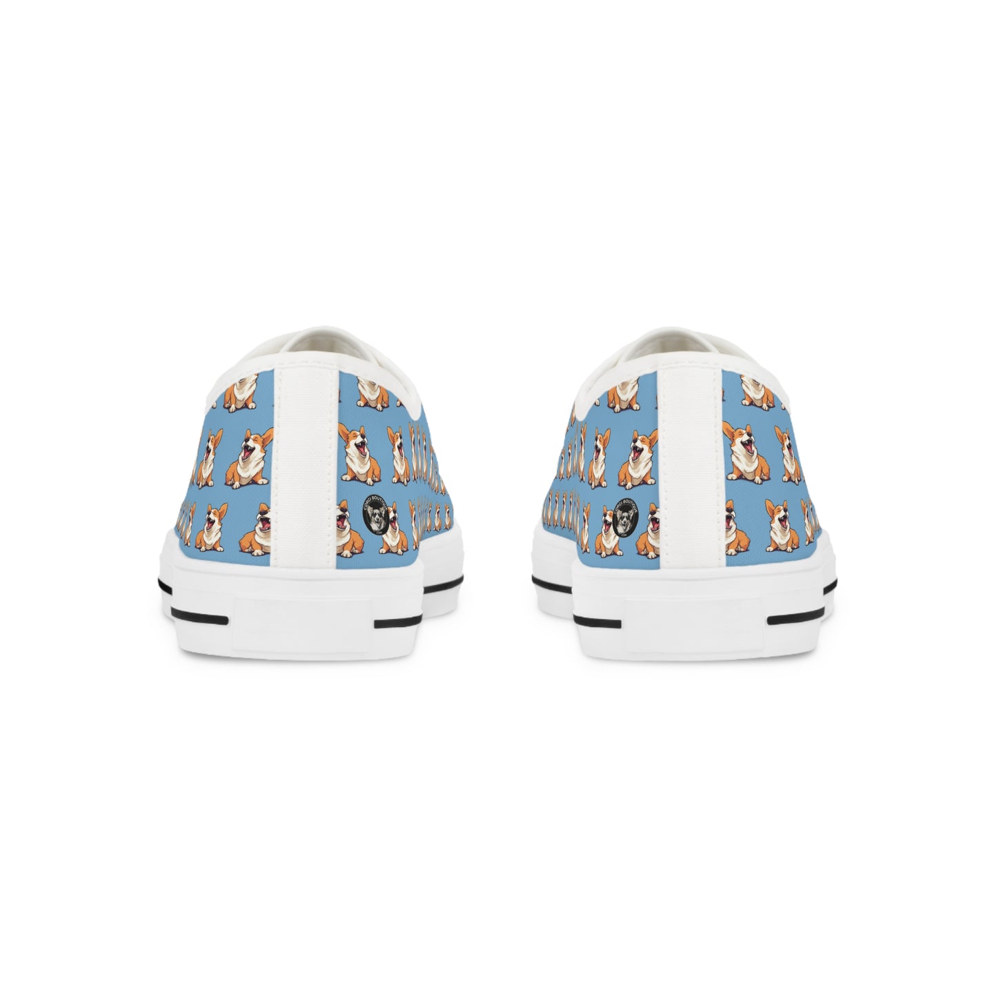 Comical Corgi Mosaic Pattern Men’s Low-Top Casual Blue Canvas Sneakers