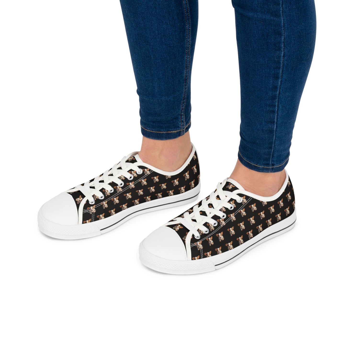 Puppy Corgi Portrait Women's Low Top Casual Black Canvas Sneakers