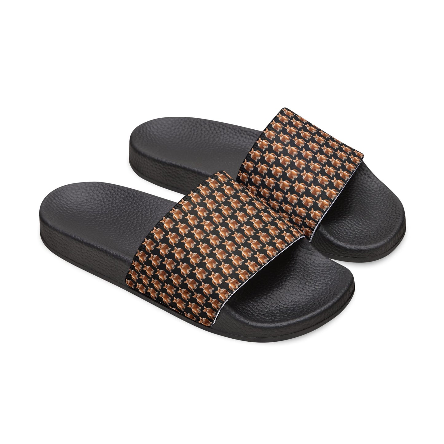 Corgi Contempt Mosaic Pattern Women's Casual Black Slide Sandals - Pool & Beach Slides