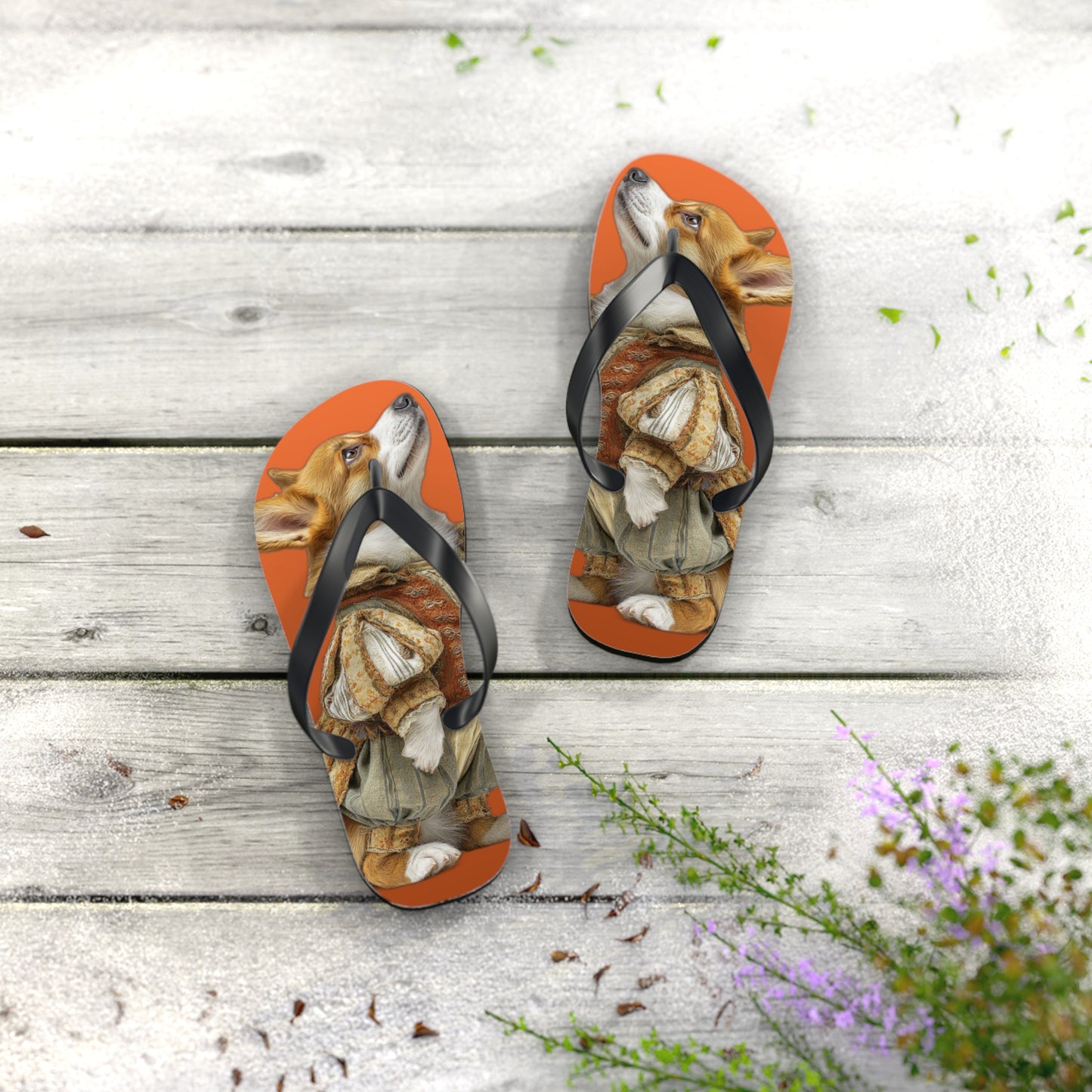 Prince Corgi Portrait Flip Flops – Cool Dog Beach Sandals