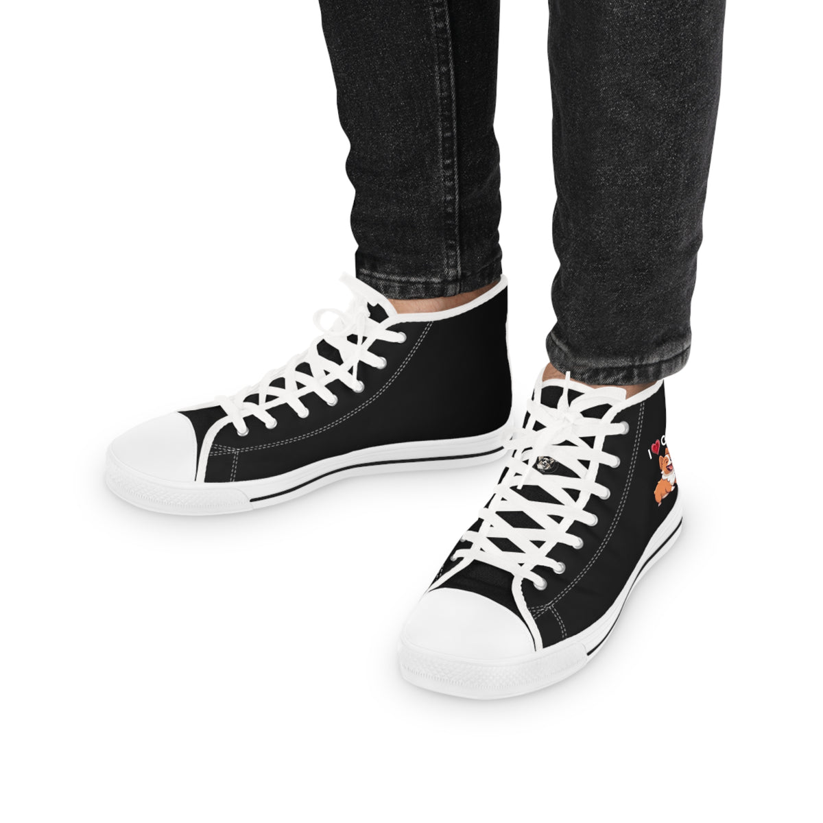 I Heart Corgis Men's High Top Casual Black Canvas Sneakers with Two Corgi Best Buds