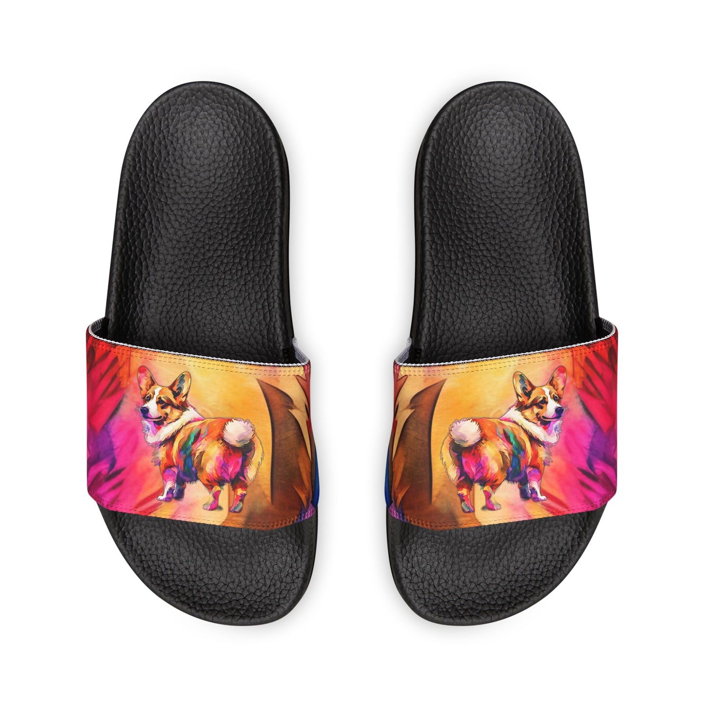 Corgi Pop Art Paint Splash Women's Casual Multicolor Slide Sandals - Pool & Beach Slides