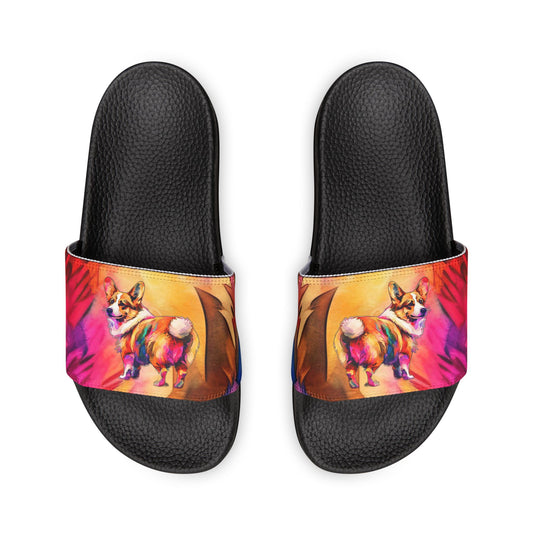 Corgi Pop Art Paint Splash Women's Casual Multicolor Slide Sandals - Pool & Beach Slides